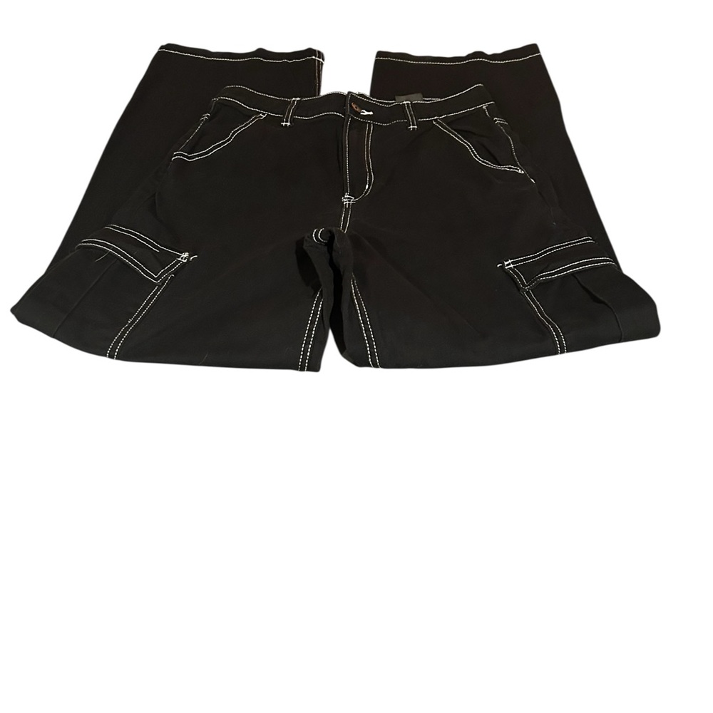 H&M Black Contrast Stitch Wide Leg Cargo Pants size 6